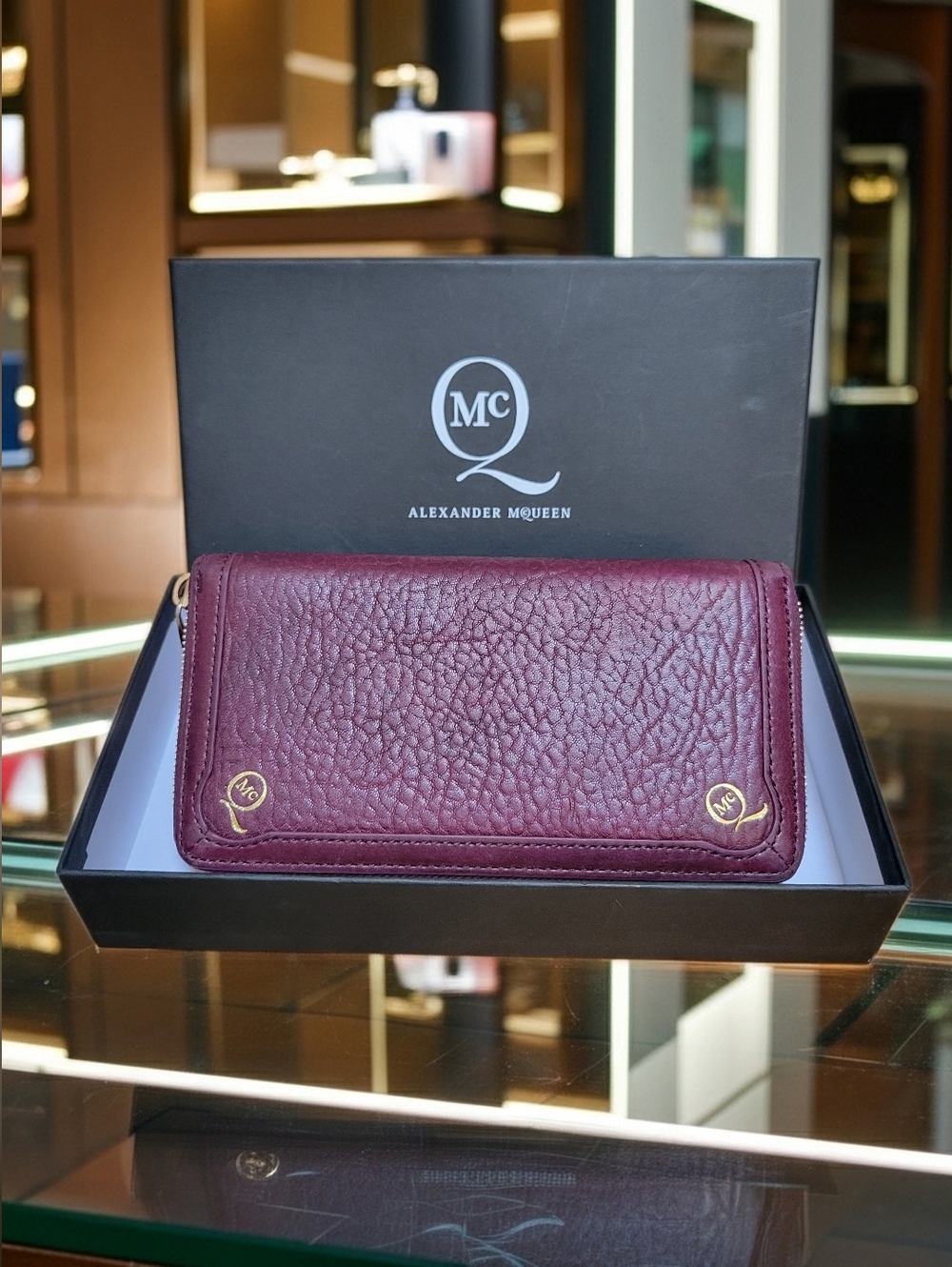 ALEXANDER MCQUEEN MCQ Zip Around Wallet Bubble Leather Gold Hardware